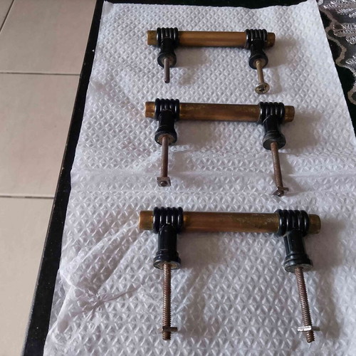 Door handles used, 1950, brass, pack of 3, 9 cm