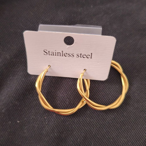 Gold Hoop Earrings braided stainless steel new