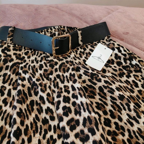 Leopard Print Wide Leg Pants with Belt One Size New