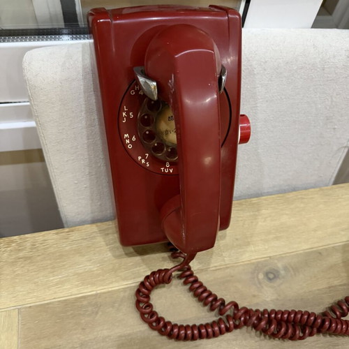 Western Electric Wall Phone Model 554 used, vintage cherry red rotary