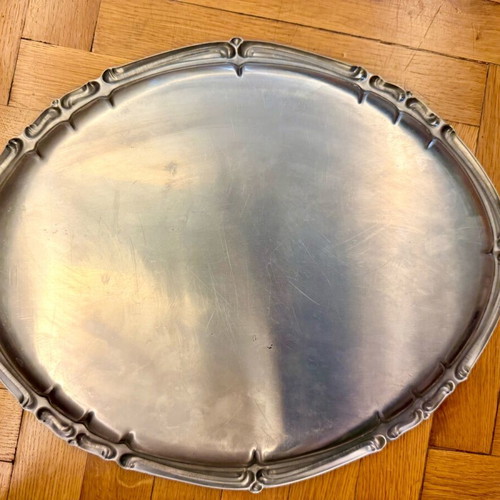 Vintage oval serving tray used, silver-plated/stainless steel