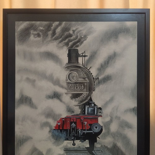 O Dromos tis Nostalgias charcoal and acrylic painting 60x65 cm new