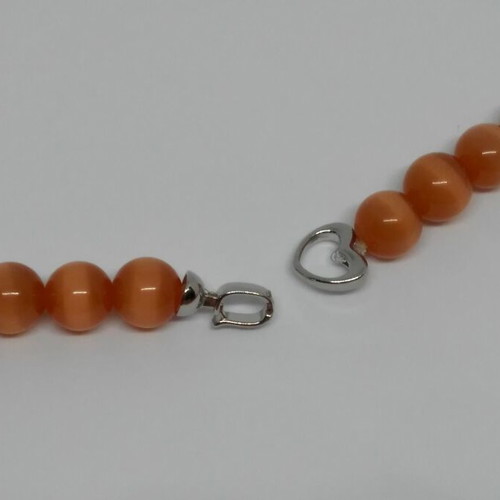 Handmade necklace with coral quartz beads and cat's eye, new