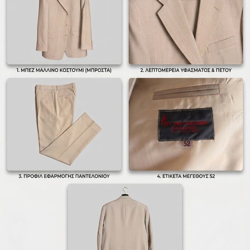 Handmade men's beige suit size 52 like new
