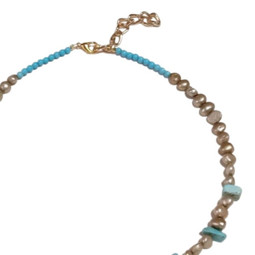 Necklace with freshwater pearls and haolite new, gold color