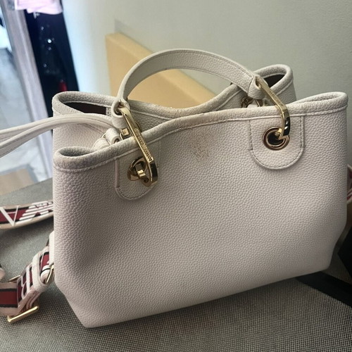 Emporio Armani crossbody bag used, white canvas with adjustable strap