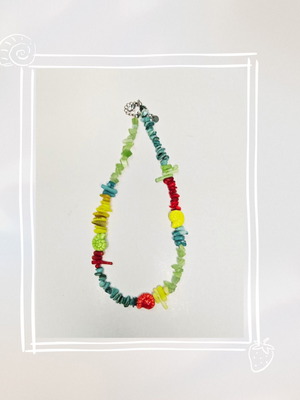 Parasol handmade necklace with ceramic shells and colorful chips