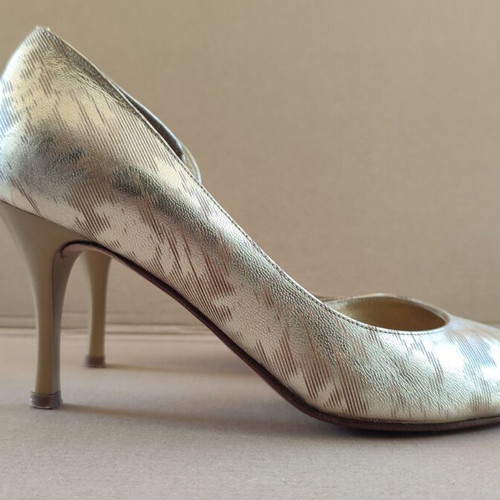 Peep-toe heels used, gold leather size 37