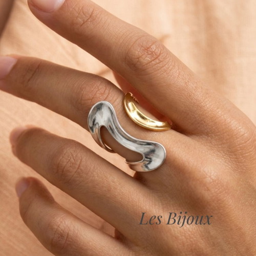 Modern Two-Tone Stainless Steel Adjustable Ring Gold Silver