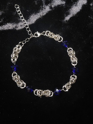 Chainmail bracelet handmade with stainless steel and blue glass beads made to order