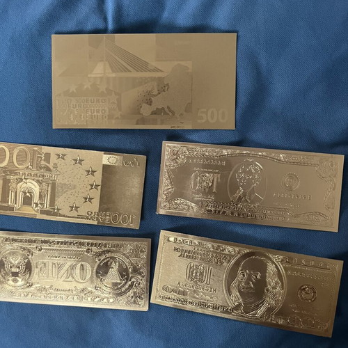Collectible gold-plated and silver replica banknotes set of 5 like new
