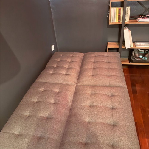 Vidal two-seater sofa new gray quilted fabric with wooden legs