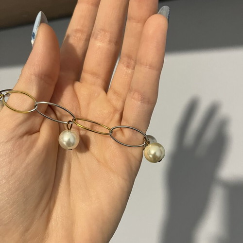 Chain bracelet with pearls, two-tone silver and gold