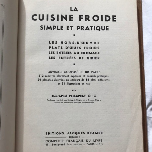 'La Cuisine Froide' cookbook used, in French, 1951 edition