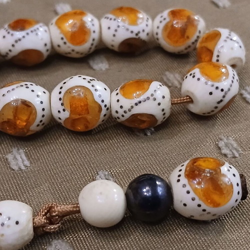 Amber Worry Beads used from Egypt with silver embroidery