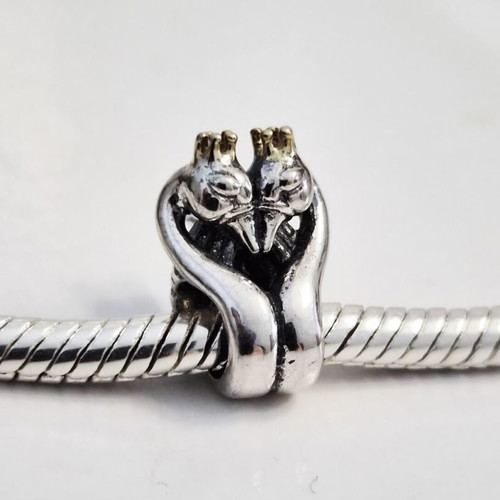 Silver charm Swans couple with crowns new