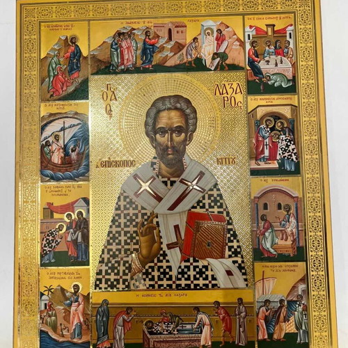 Religious icon print of Saint Lazarus used, 38.5x31 cm