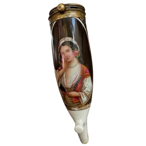 Philhellenic pipe 19th century used, porcelain and brass