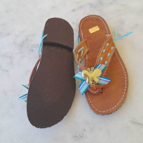 Children's leather sandals new, size 34, beige and turquoise