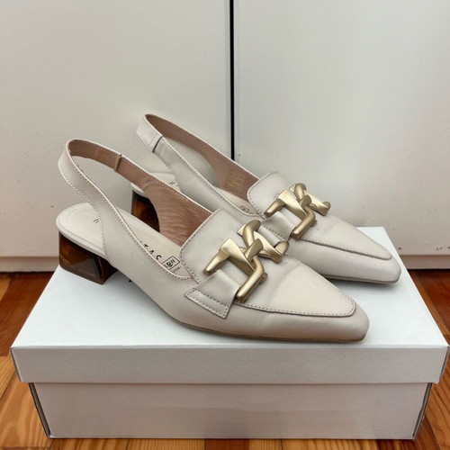 Hispanitas women's slingback shoes like new, ecru with gold buckle