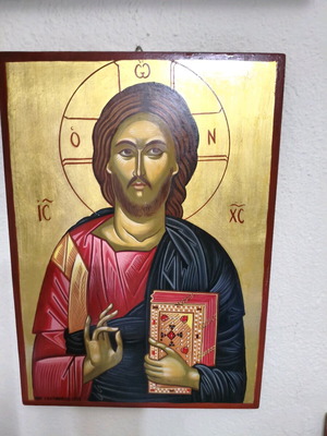 Christ Handcrafted Icon Mount Athos Style New with Gold Leaf