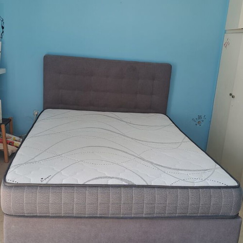 Double bed with storage and orthopedic mattress, 2 years old