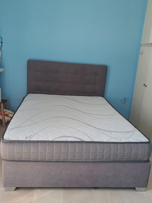 Double bed with storage and orthopedic mattress, 2 years old