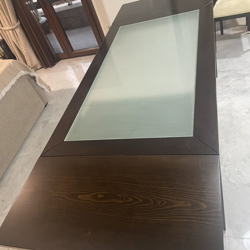 Extendable dining table with 6 fabric chairs used, wenge color