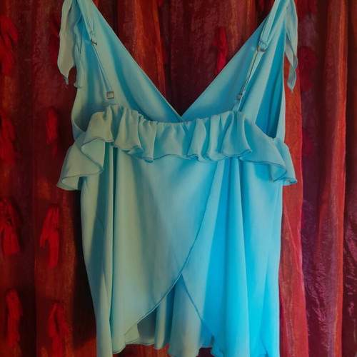 Danoff turquoise camisole with ruffles like new, made in Greece