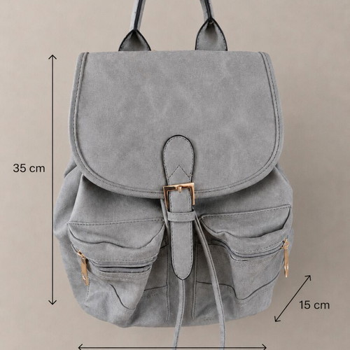 Eco Leather Drawstring Backpack with Burgundy Lining like new, grey