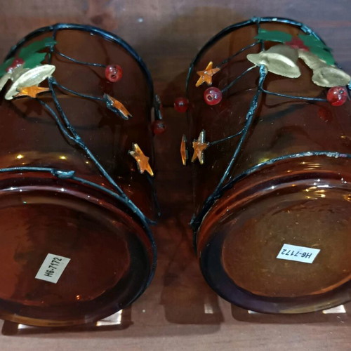 Vintage Christmas glass candle holders like new, set of 2