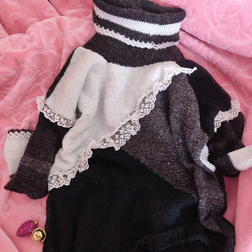 Handmade knitted sweater dress used, oversized lolita style multicolor