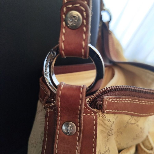 Blumarine shoulder bag used, beige with brown leather