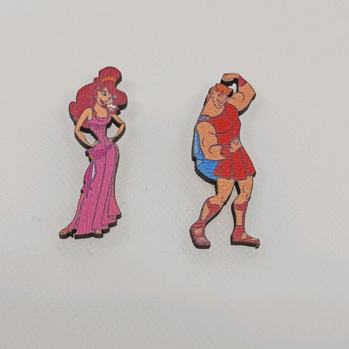 Wooden earrings Heracles and Megara new, multicolor with stainless steel clasp