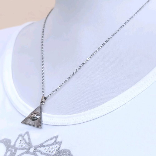 Unisex stainless steel necklace with All-Seeing Eye symbol new, handmade, silver