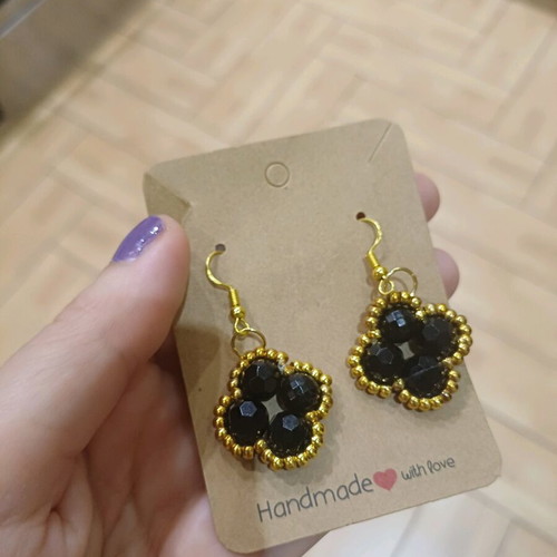 Long black earrings with gold handmade new