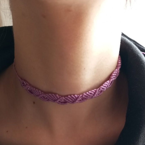 Handmade purple macrame choker necklace with subtle beads new