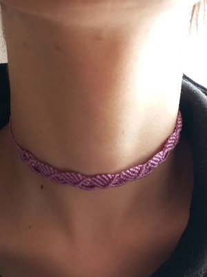 Handmade purple macrame choker necklace with subtle beads new