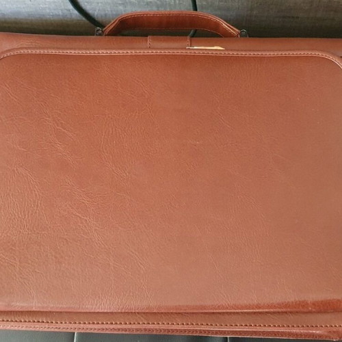 Amig brown briefcase new 4 compartments with strap and lock