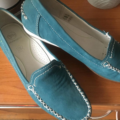 Salamander women's moccasins new, natural nubuck, turquoise color, size 37.5