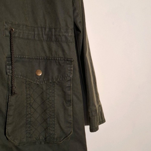 Khaki coat like new, leatherette and cotton