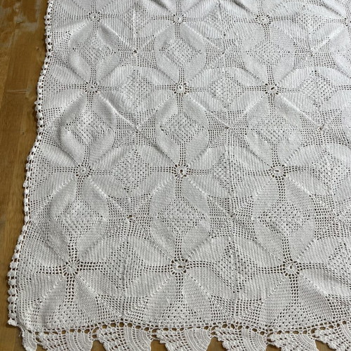 Handmade white knitted blanket quilt vintage used 1.80 x 1.34 m