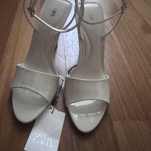 Zara high heel patent leather sandals, size 38, beige