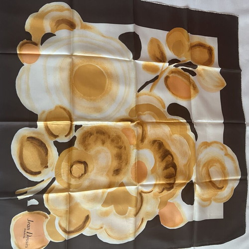 Vintage silk scarf Jean Dessès Paris new, beige and brown
