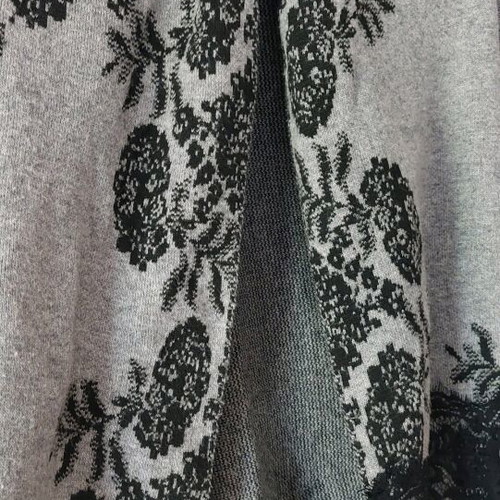 Gray viscose cardigan with black lace asymmetrical like new, one size