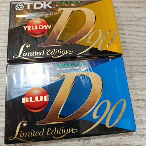TDK D90 Limited Edition Audio Cassettes, 2 sealed, blue and yellow