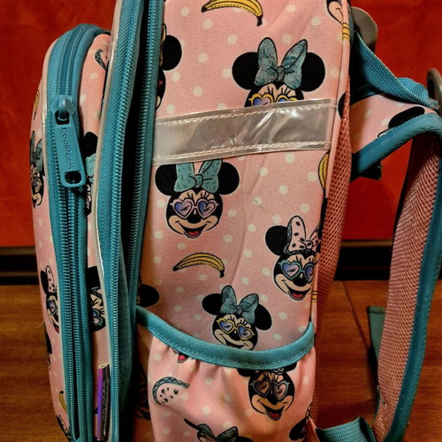 Disney ergonomic backpack used, pink with multiple compartments