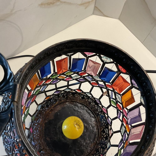 Inart handmade lantern lamp, 45 cm, metal with colorful glass