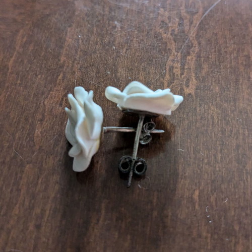 Earrings with silver and polymer clay like new, white