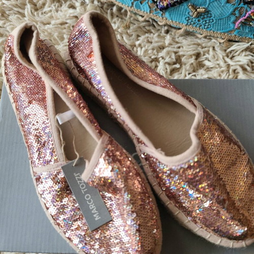 Marco Tozzi espadrilles with sequins, new, size 37, colorful and gold